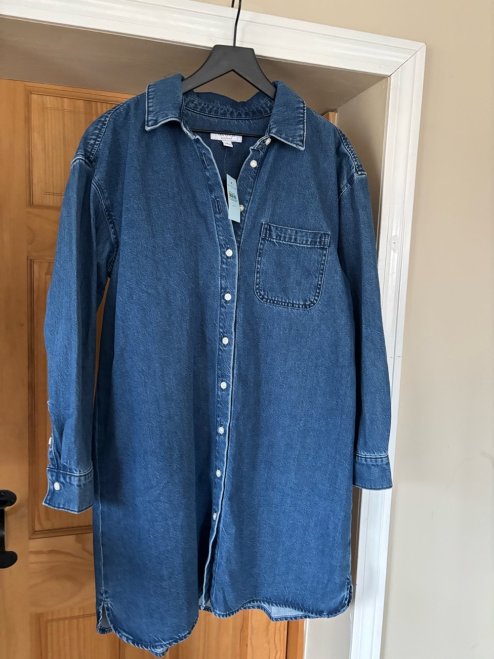 NWT ANN TAYLOR WEEKEND Denim Jean Shirt Dress, Relaxed Fit, Runs Big, L Petite